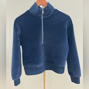 Club Monaco Quilted Velour Quarter-Zip Pullover – Navy – Size Small